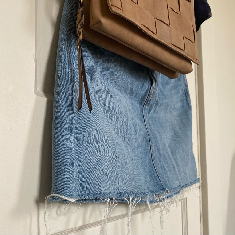 Denim Skirt Frayed Midi Jean Skirt